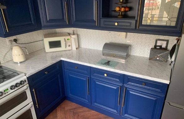 kitchen that has been upvc sprayed blue